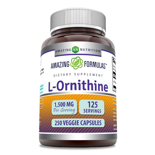Amazing Formulas L-Ornithine Supplement | 1500 Mg Per Serving | 250 Veggie Capsules | Non-GMO | Gluten Free | Made in USA