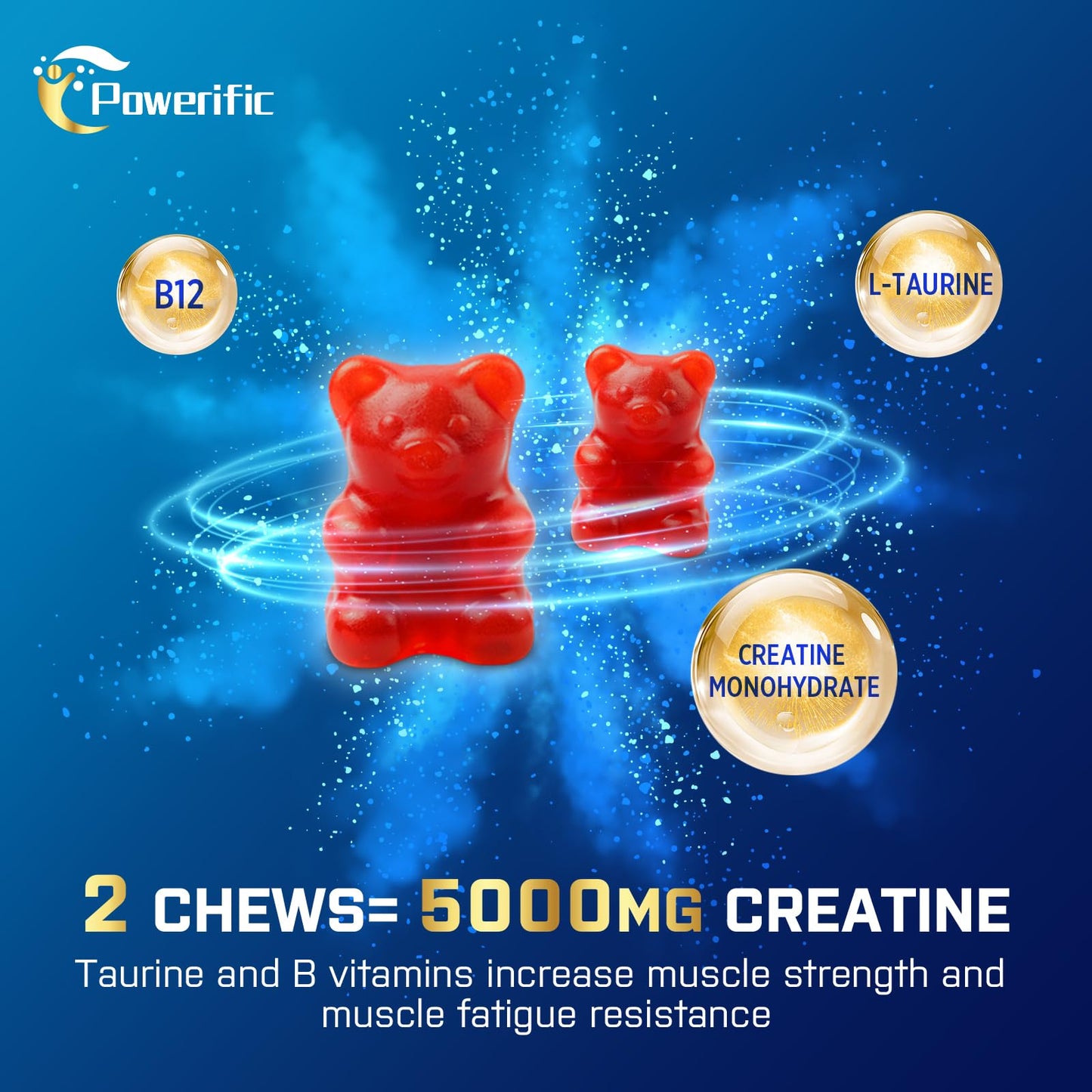 Creatine Monohydrate Gummies for Men & Women Pre Workout Gummies with Taurine, Vitamin B6 & B12 Creatine Monohydrate Chewable for Increase Strength, Energy, Endurance, Muscle, Vegan, Organic