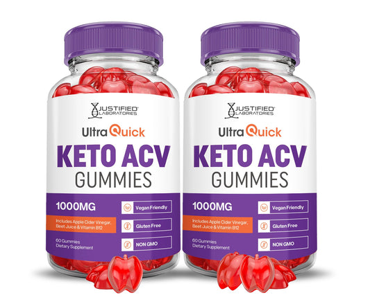 (2 Pack) Ultra Quick Keto ACV Gummies Advanced Formula 1000MG Ultraquick Keto Gummies Apple Cider Vinegar Formulated with Pomegranate Beet Juice Powder B12 Vegan Non GMO 120 Gummys