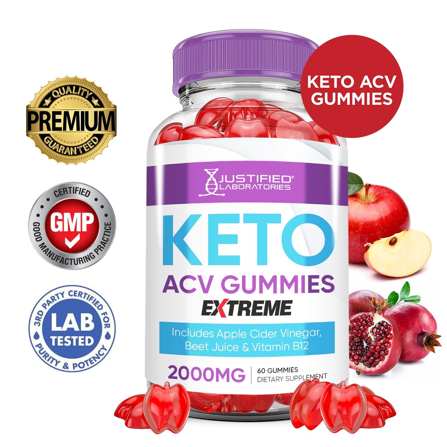 Keto ACV Gummies Advanced Support Extreme 2000MG Keto Gummy Apple Cider Vinegar Formulated with Pomegranate Beet Juice Powder B12 Vegan Non GMO 60 Gummies