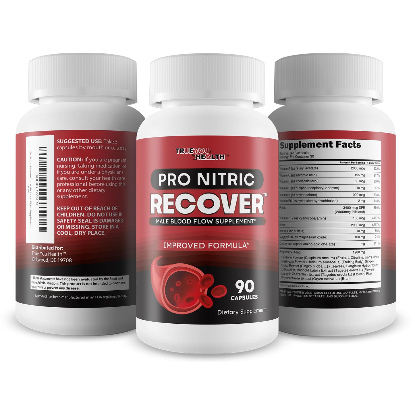 Pro Nitric Recover - Improved Formula - Our Best Blood Flow Supplement - Nitric Oxide Circulation and Vein Support - Healthy Blood Flow Circulation Supplements for Men Blood Vitamin Blood Flow Booster