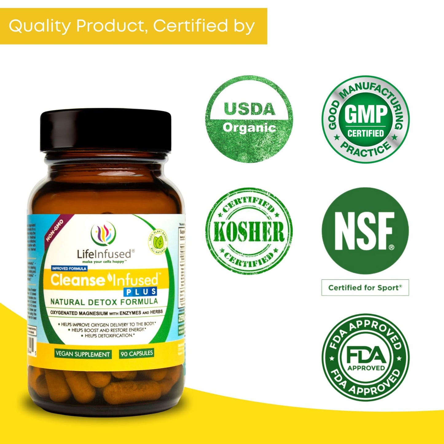 Life Infused Cleanse Infused Plus - Premium Natural Colon Cleanser with Oxygenated Magnesium, Herbs, and Enzymes, Helps Relieve Constipation Gently, Detoxifies Blood, Colon, Liver & Kidneys (90 Caps)