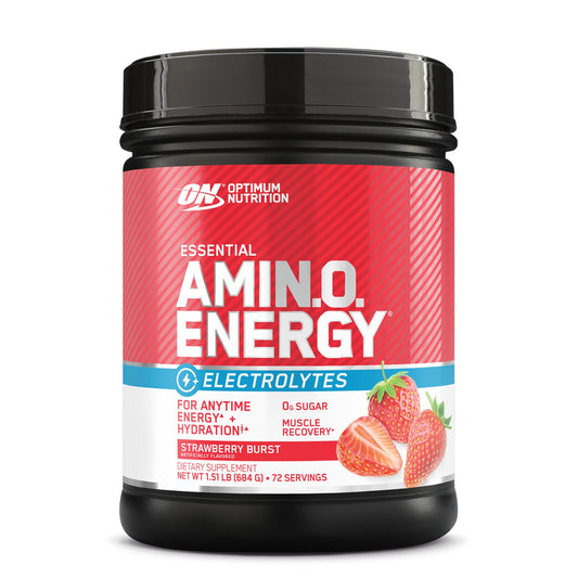 Optimum Nutrition Essential AMIN.O Energy & Electrolytes - Energy, Focus & Post-Workout Muscle Recovery - Strawberry Pre-Workout Electrolyte Powder Drink - Strawberry Burst, 1.51 lb (72 Servings)