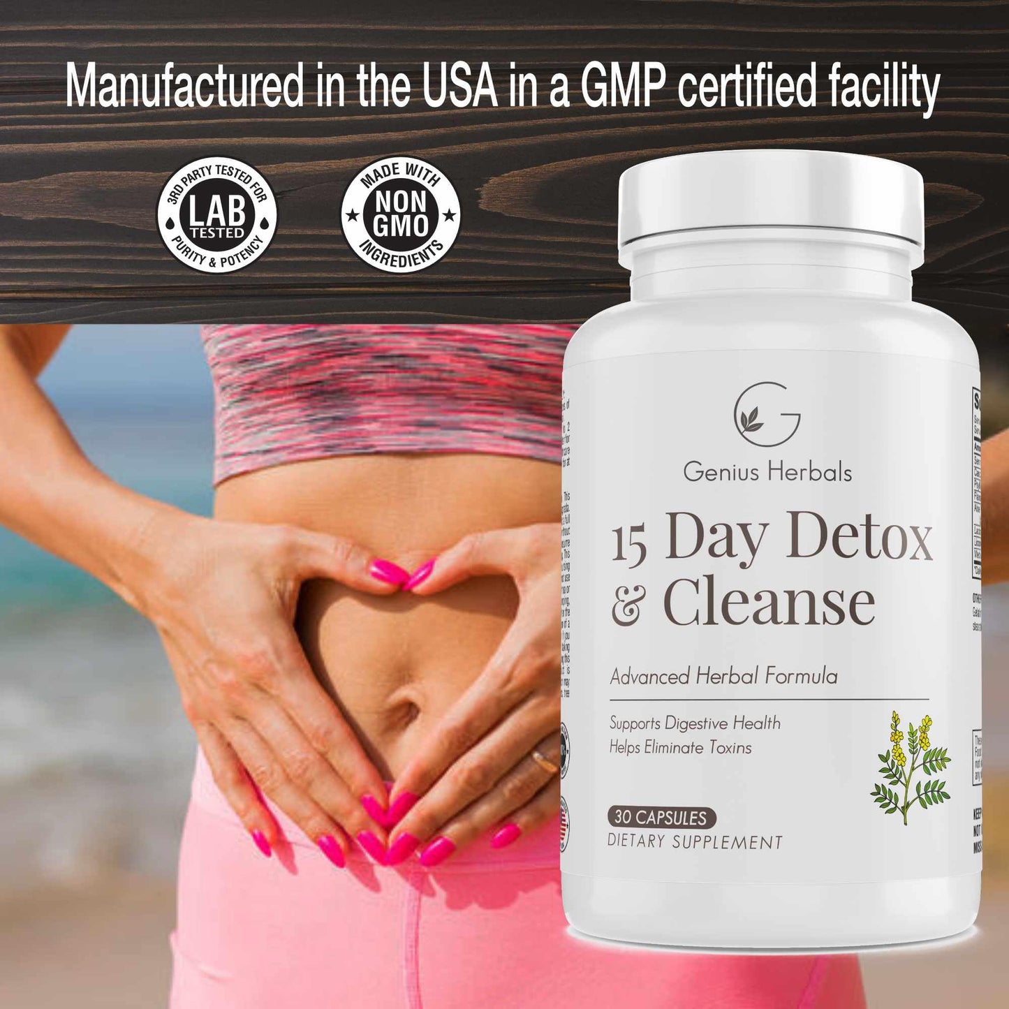 GENIUS HERBALS 15 Day Detox and Cleanse - Helps Eliminate Toxins, Supports Digestive Health