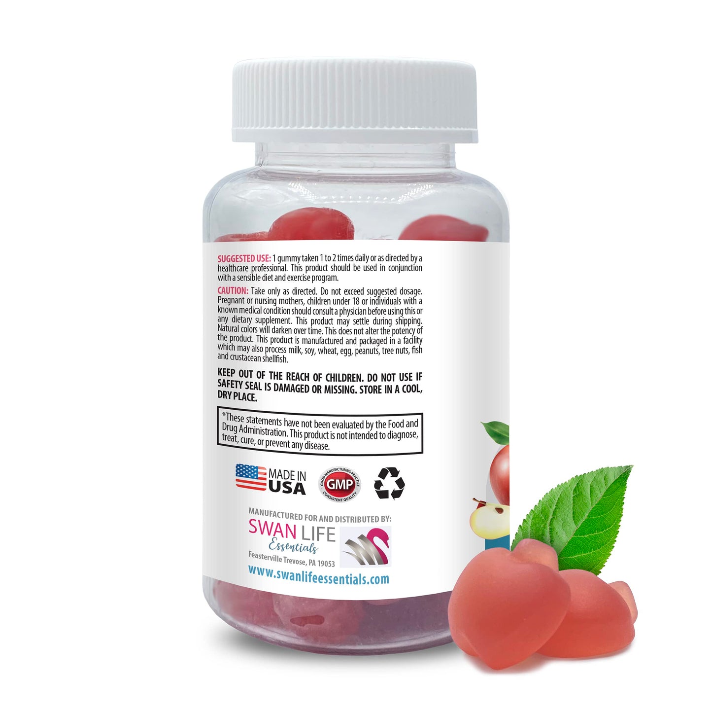 Natural Digestive Support - APPLE CIDER VINEGAR GUMMIES - healthy skin supplemen - energy booster, apple cider vinegar gummies with the mother, detox, vegan, gluten-free, non-GMO, 1 Bot, 60 Gummies