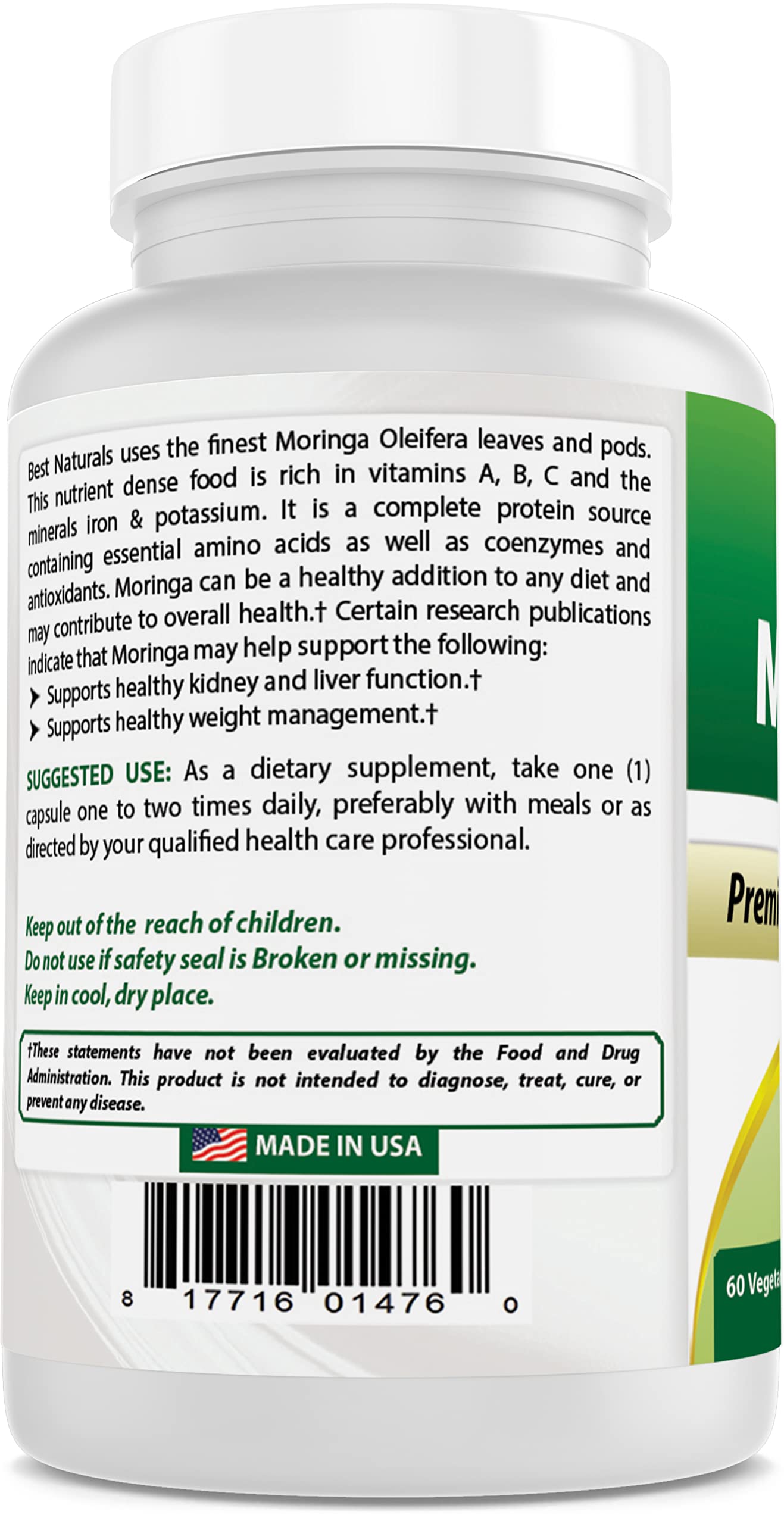 Best Naturals Moringa Superfood 500 mg 60 Veggie Capsules