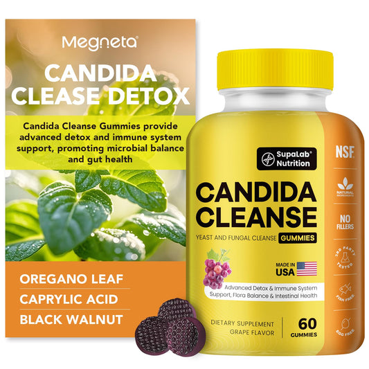 MEGNETA Candida Cleanse Support Gummies -Gut Health, Flora Balance & Immune Support Detox Cleanse Supplement for Women & Men, with Oregano Leaf, Wormwood, Black Walnut & Caprylic Acid (60 Gummies)
