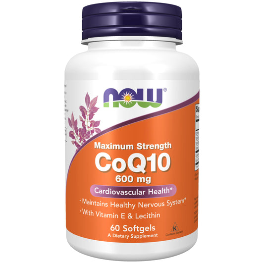 NOW Foods Supplements, CoQ10 600 mg, Maximum Strength with Vitamin E & Lecithin, 60 Softgels