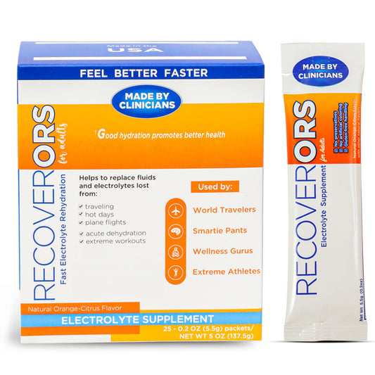 RecoverORS 8 in 1 Electrolyte Powder & Vitamin C Defense Hydration, Dual Keto Food Friendly & Potassium Supplement Booster, Adult Low Carb Rehydration Solution Drink Mix (25-Pack)