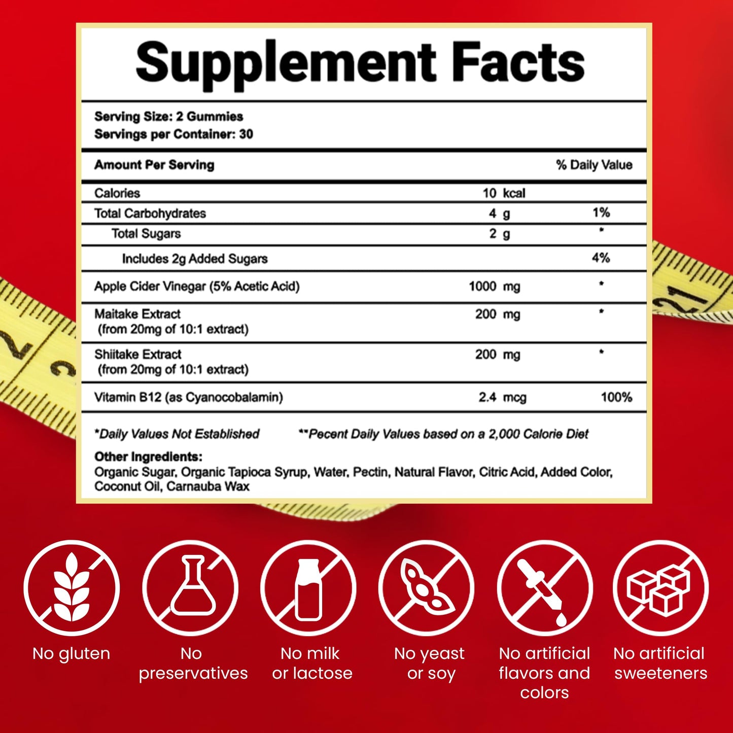 FNDMNTL Apple Cider Vinegar Gummies | Maitake, Shitake, Vitamin B12 | 1000 mg | 60 Count | Gelatin-Free, Gluten-Free, Vegan & Non-GMO
