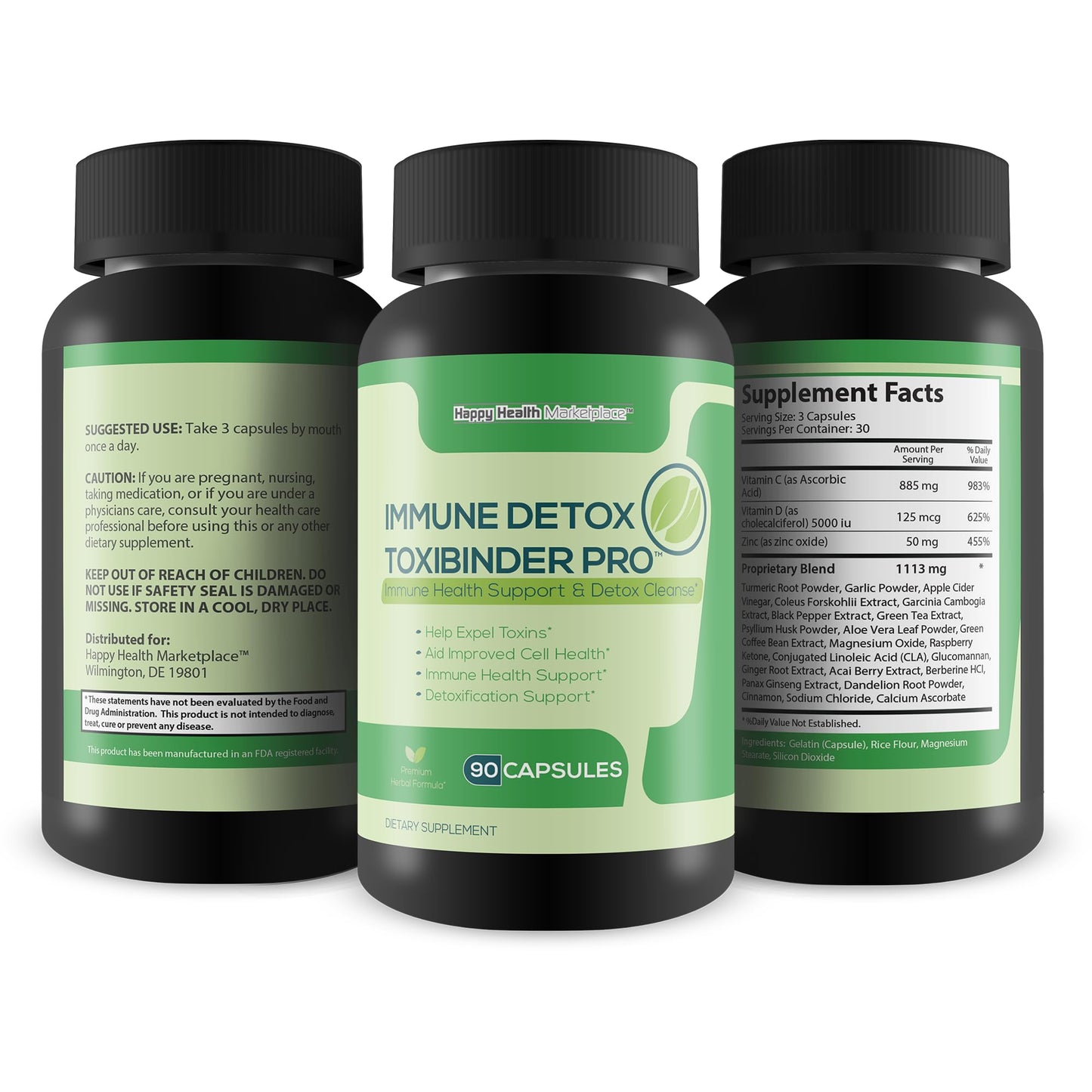 Immune Detox Toxibinder Pro - Detox & Immune Support Supplement - Help Expel Toxins - Natural Detox Cleanse - Psyllium, Vitamin C, Ginger, Zinc, Dandelion Root - Full Body Detox Immune Boost Support