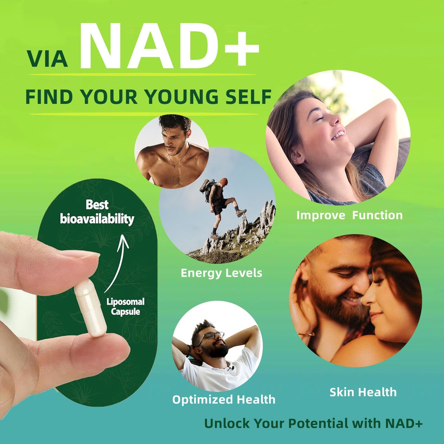 Renyqatt NAD+ Supplement - Liposomal Nicotinamide Riboside - Supplement for Anti-Aging, Energy, Focus - 80 Capsules（1B）