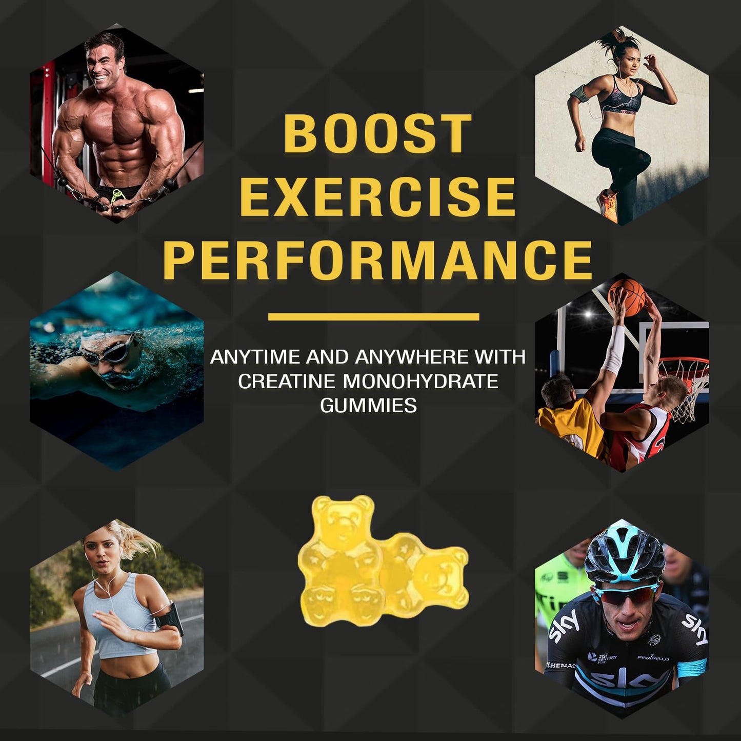 Creatine Monohydrate with Vitamins D3 & B12 | Sugar-free Hydrolyzed Collagen & Creatine gummies | Formulated to enhance Muscle Strength | Workout supplement suitable for men & women | 60 count