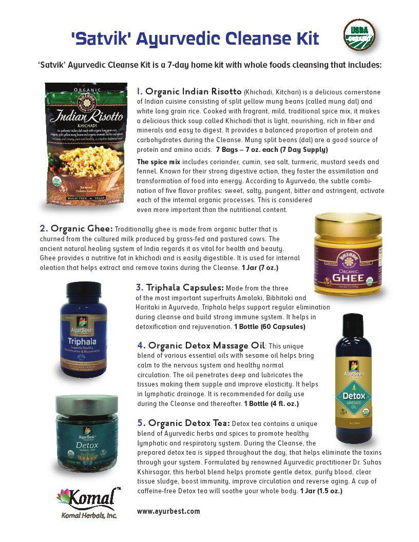 Kazana Whole Foods & AyurBest 'Satvik' Ayurvedic Cleanse Kit, USDA Certified Organic, Komal Herbals