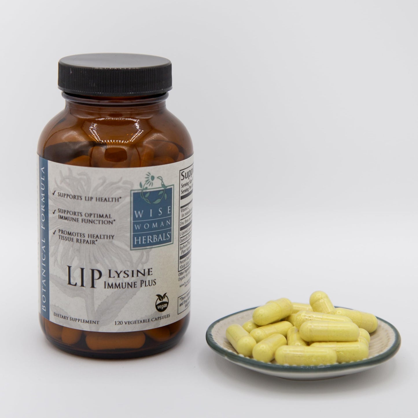 Wise Woman Herbals Lysine Immune Plus Lip - 120 Count Vegetable Capsules - Clinically Proven Lip Health & Support L-Lysine - Bioactive with Zero Harmful Additives
