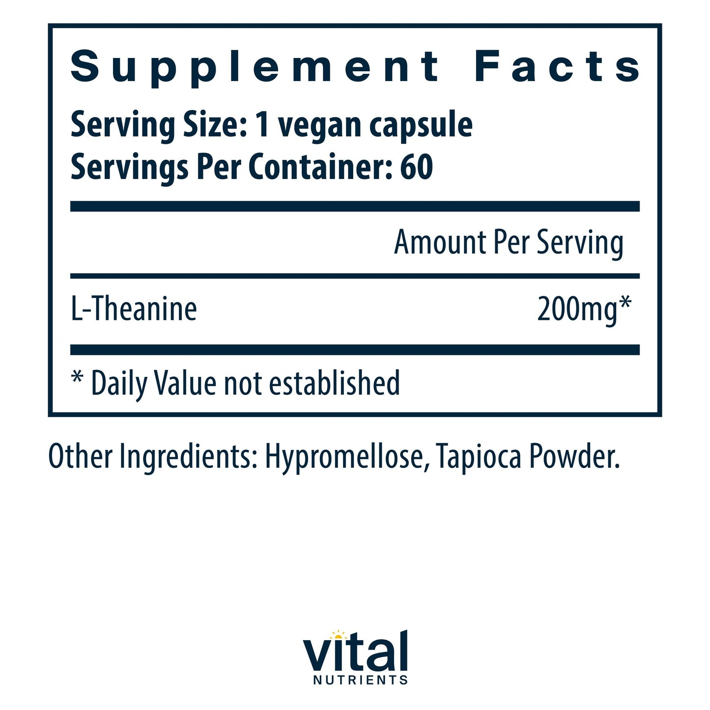 Vital Nutrients L-Theanine 200mg | Vegan Supplement | L Theanine Supplement Supports Normal Stress Levels and Cognitive Function* | Gluten, Dairy and Soy Free | 60 Capsules