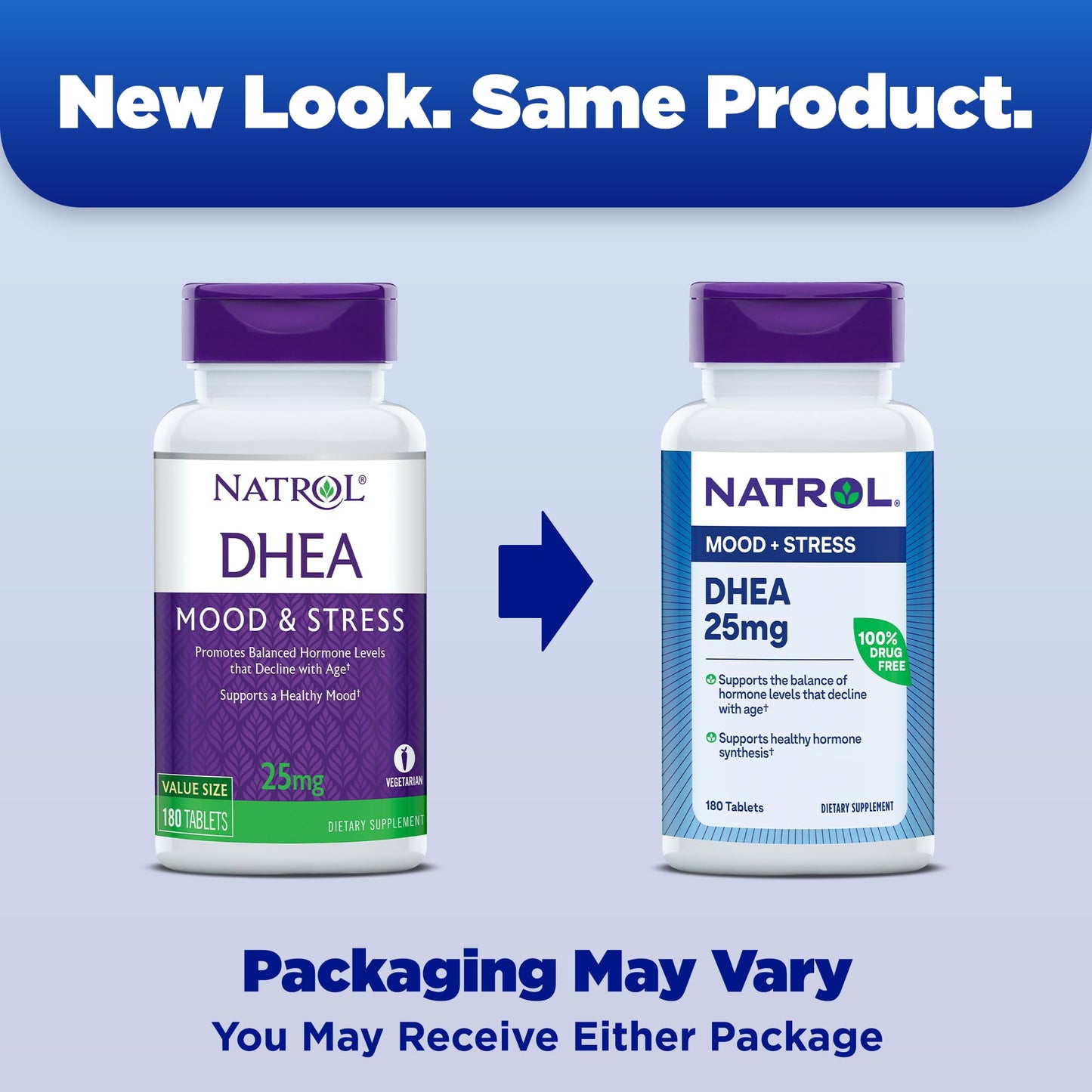 Natrol Mood & Stress DHEA 25mg With Calcium, Dietary Supplement for Balance of Certain Hormone Level and Mood Support, 180 Tablets, 180 Day Supply