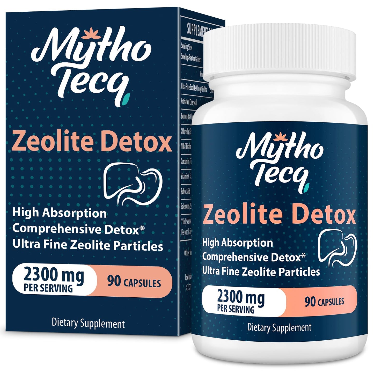 2300 MG Zeolite Detox Capsules - Activated Charcoal & Bentonite Clay, Highly Absorbable Full Body, Liver & Gut Cleanse, Zeolite Clinoptilolite for Heavy Metal Detox （90 Capsules）