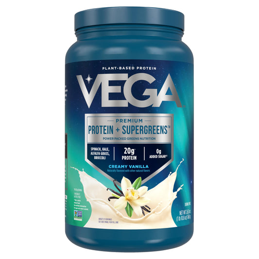 Vega Protein and Greens Protein Powder, Vanilla - 20g Plant Based Protein Plus Veggies, Vegan, Non GMO, Pea Protein for Women and Men, 1.7 lbs (Packaging May Vary)