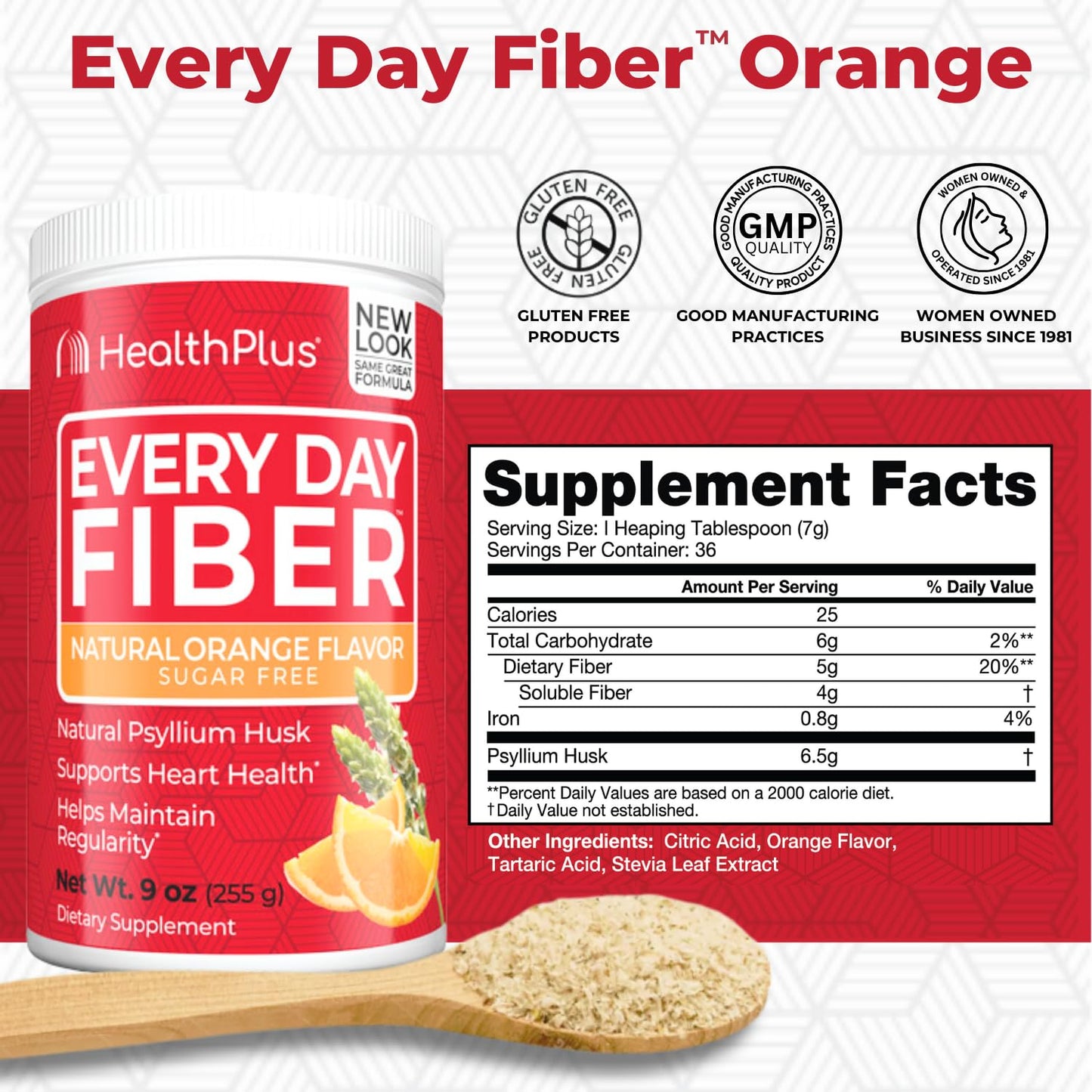 Health Plus Every Day Fiber Digestive Support | No Artificial Flavors | Daily Fiber for Toxin Elimination To Reduce Bloating | Psyllium Husk | Orange Flavor | 9 Ounces, 36 Servings.