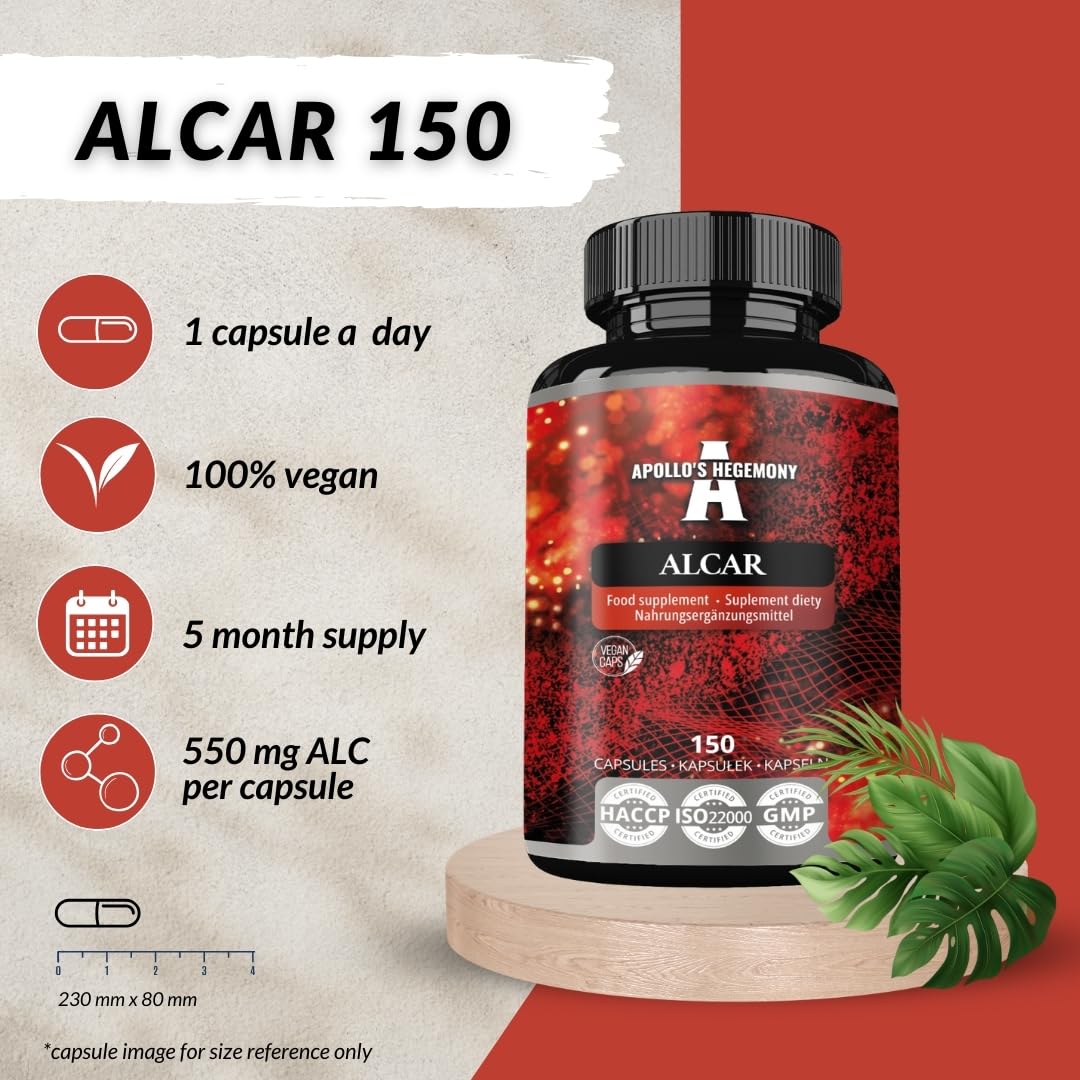 APOLLO'S HEGEMONY Acetyl L-Carnitine HCL 550 mg, ALCAR 150 Vegan Capsules, 5 Months Supply, High Strength Amino Acid Supplement, Supports Cognitive Functions & Energy Levels