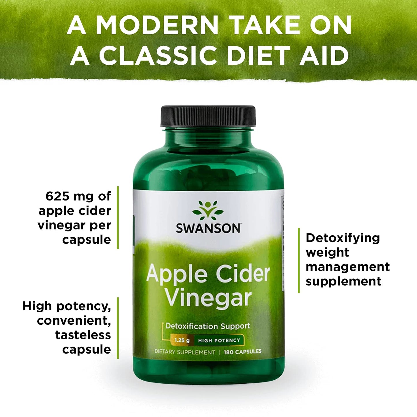 Swanson Apple Cider Vinegar Capsules - Supports Healthy Weight Loss & Digestive Health - Helps Support Metabolism and Maintain Glucose Profile - (180 Capsules, 625mg Each) 2 Pack