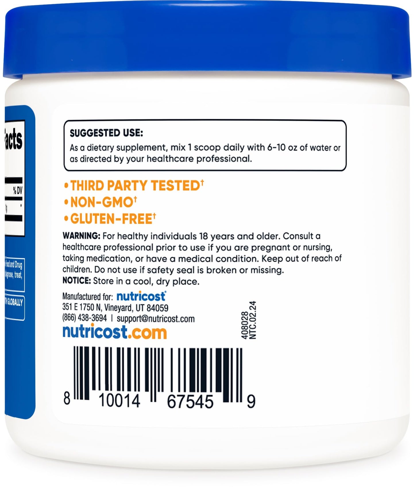 Nutricost Acetyl L-Carnitine HCI (ALCAR) 100 Grams per Container - 1G Per Serving - Non-GMO, Gluten Free, Unflavored