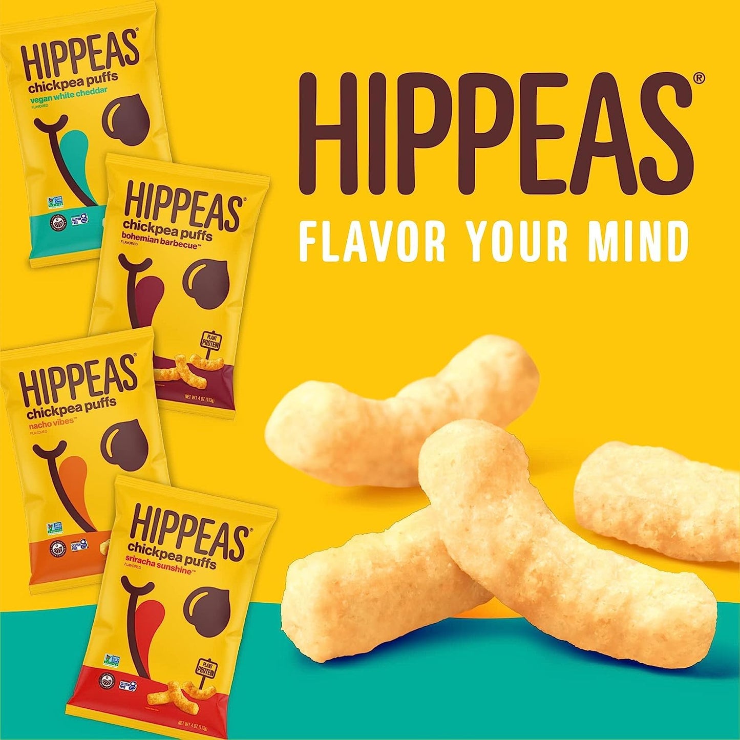 Hippeas Chickpea Puffs Variety Pack Vegan White Cheddar Nacho BBQ 4 Ounce Pack of 6 4g Protein 3g Fiber Vegan GlutenFree Crunchy Plant Protein Snacks