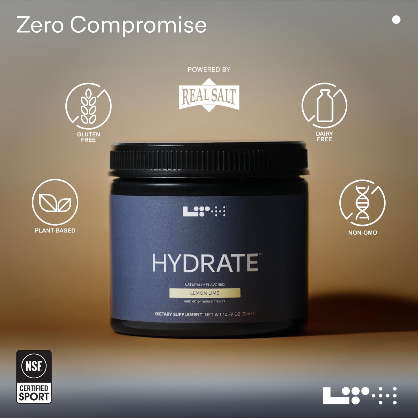LTH Hydrate Hydration Mix - NSF Certified for Sport - Premium Electrolyte Powder - Plant-Based, Non-GMO, Gluten Free & Dairy Free - 60 Servings (Lemon Lime)