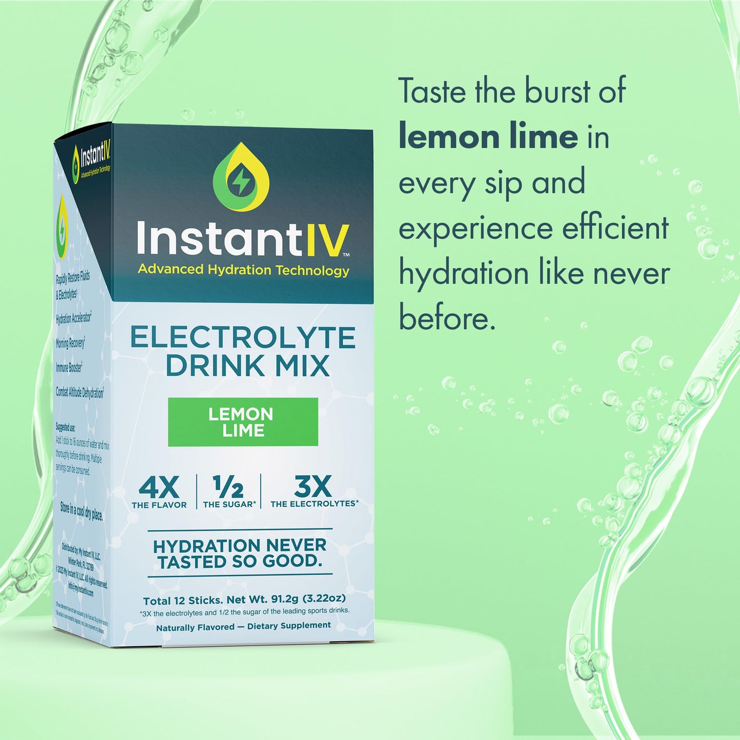 Electrolytes Powder - 3X Electrolytes,1/2 Sugar with Vitamin C, B3, B6, Electrolytes Powder Packets for Hydration, Recovery & Immunity, Vegan & Gluten Free | Lemon Lime - 12 Packets