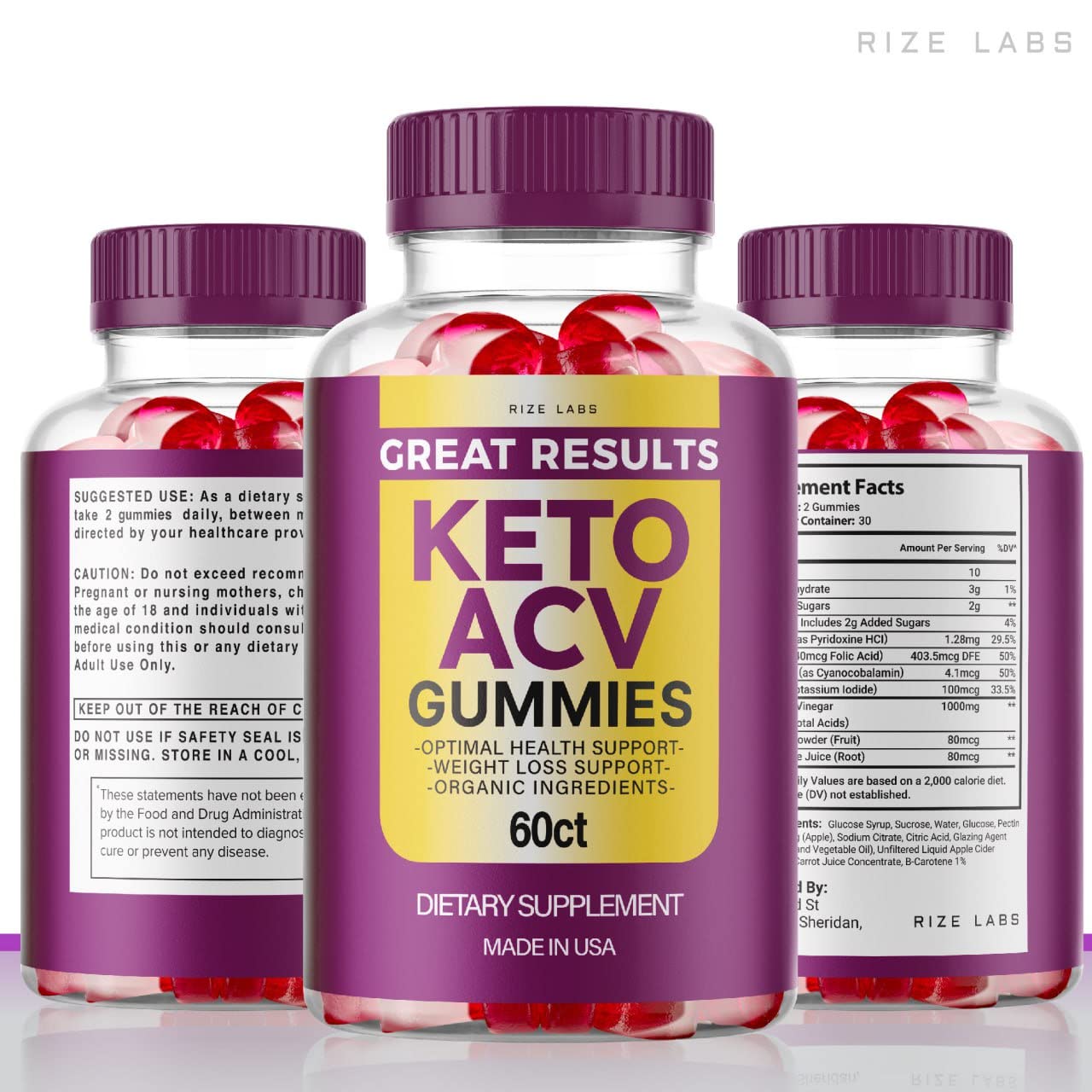 rize labs - Great Results Keto ACV Gummies, Advanced Apple Cider Vinegar Gummies (300 Gummies) (Pack of 5)