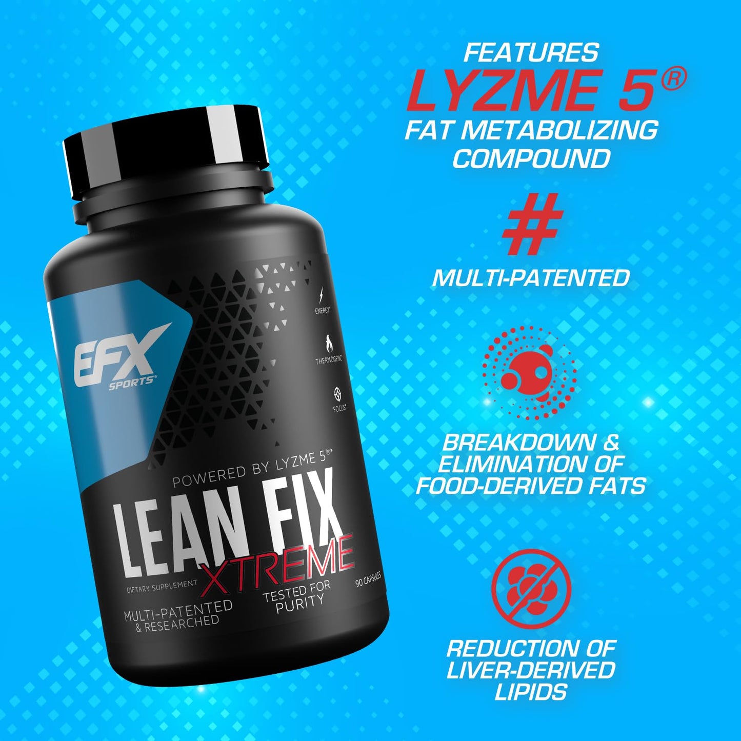 EFX Sports Lean Fix Xtreme | Weight Loss Supplement | Multi-Patented, Fat Burning Formula | Powered by Lyzme 5 | 30 Servings, 90 Capsules