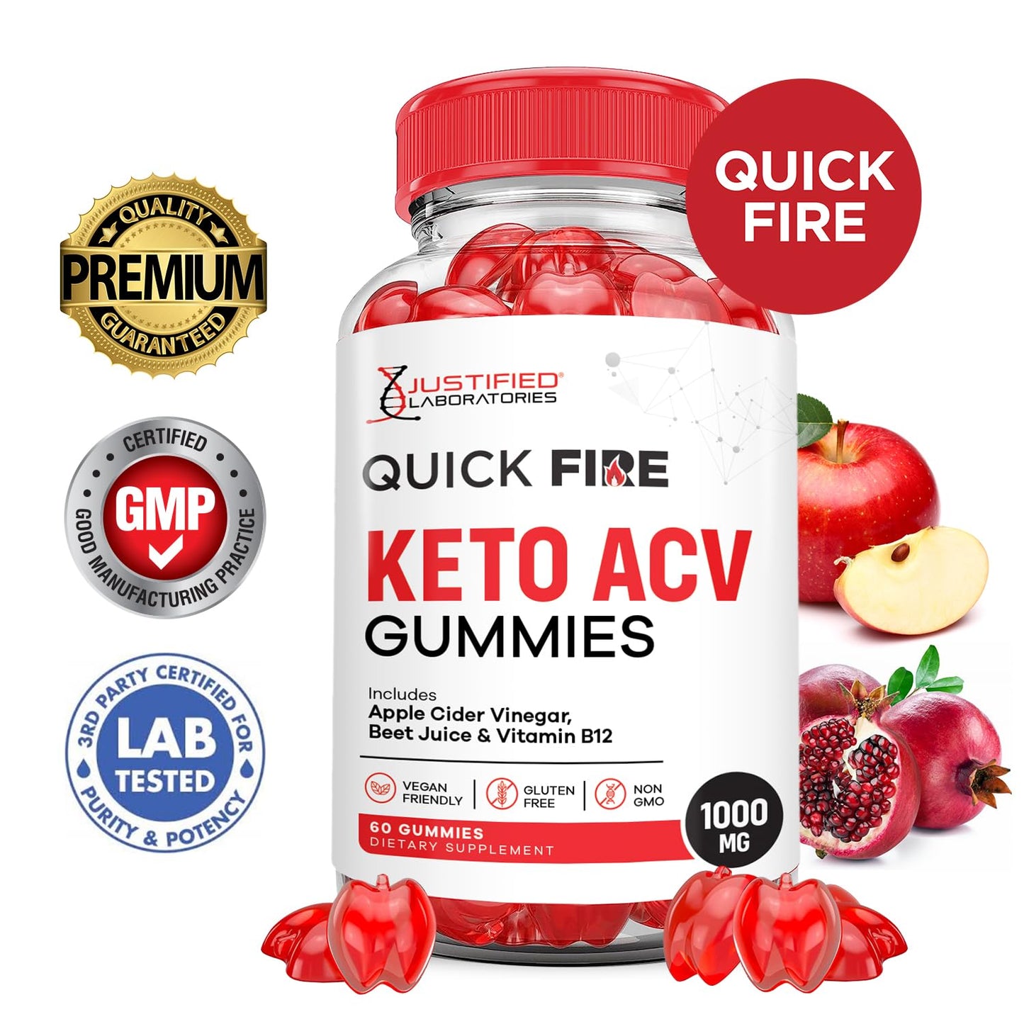 (2 Pack) Quick Fire Keto ACV Gummies Advanced Formula 1000MG QuickFire Keto Gummies Apple Cider Vinegar Formulated with Pomegranate Beet Juice Powder B12 Vegan Non GMO 120 Gummys