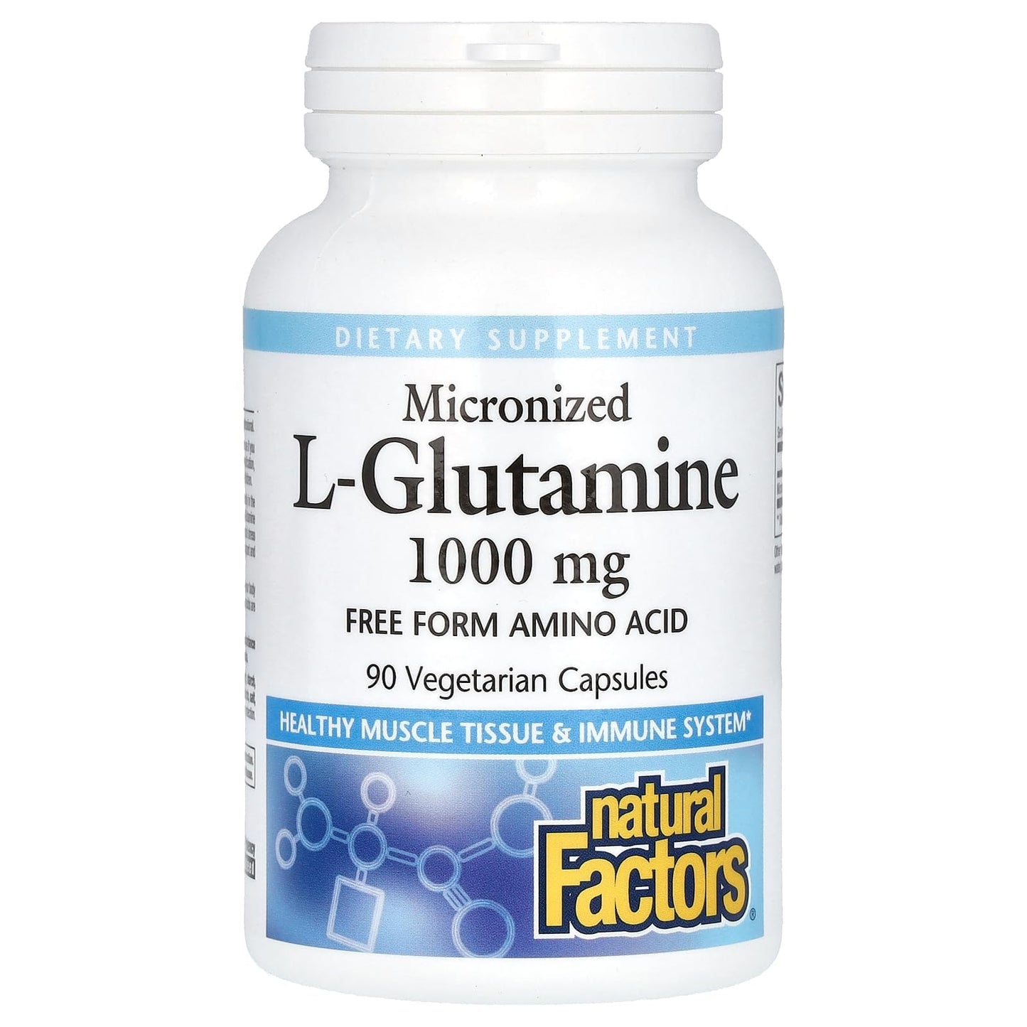 Natural Factors - Micronized L-Glutamine 1000mg, Support for Muscle Tissue & Immune System, 90 Vegetarian Capsules