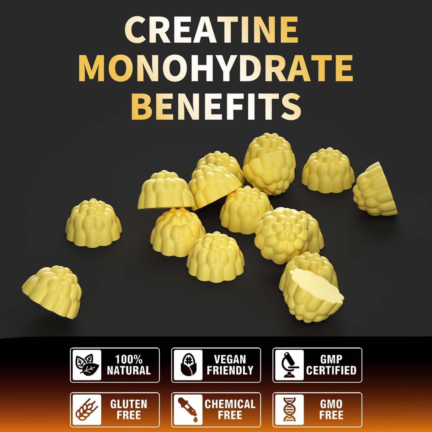 Nutravita Creatine Monohydrate Gummies for Men & Women-5g of Creatine Monohydrate per Serving - Sugar Free,Vegan,Pineapple Flavor, 120 Count