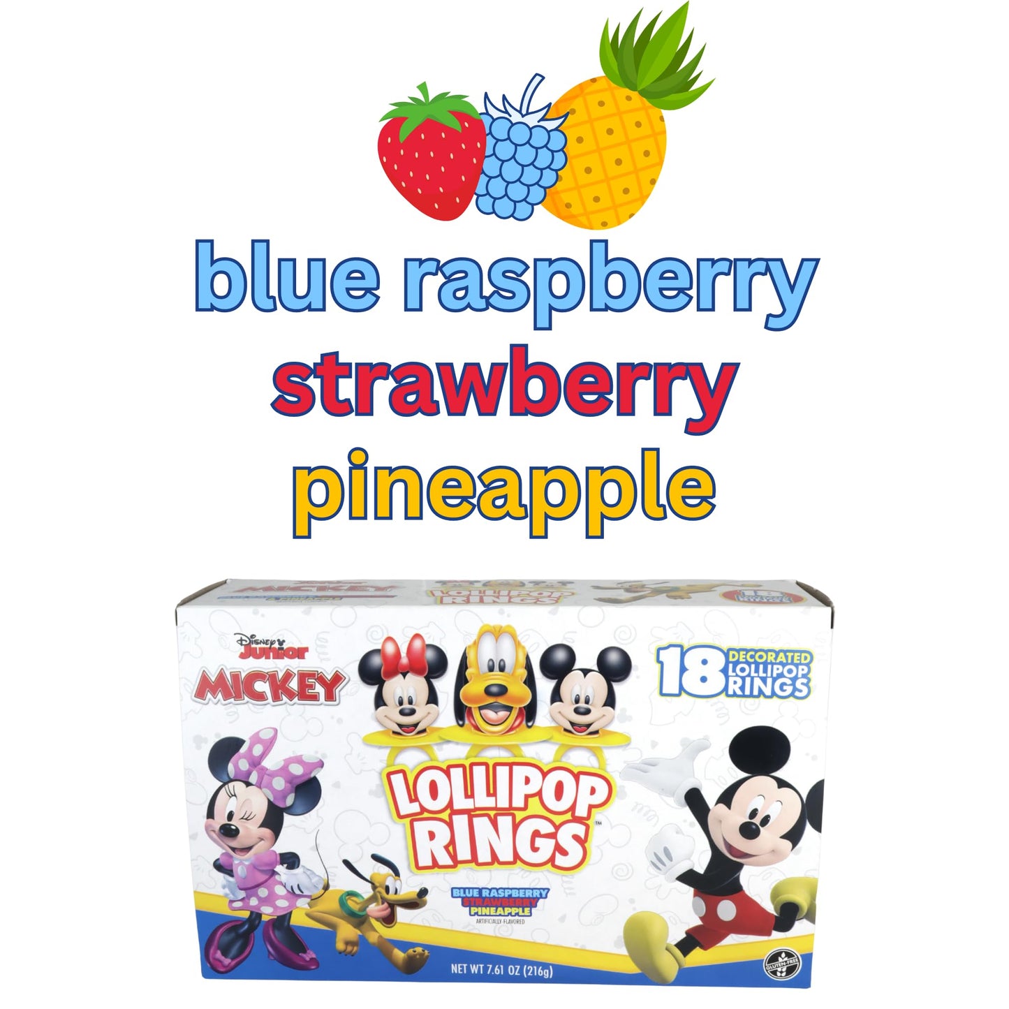Disney Junior Lollipop Rings Mickey Mouse Minnie and Pluto Individually Wrapped for Birthday Party Favors 18 Count