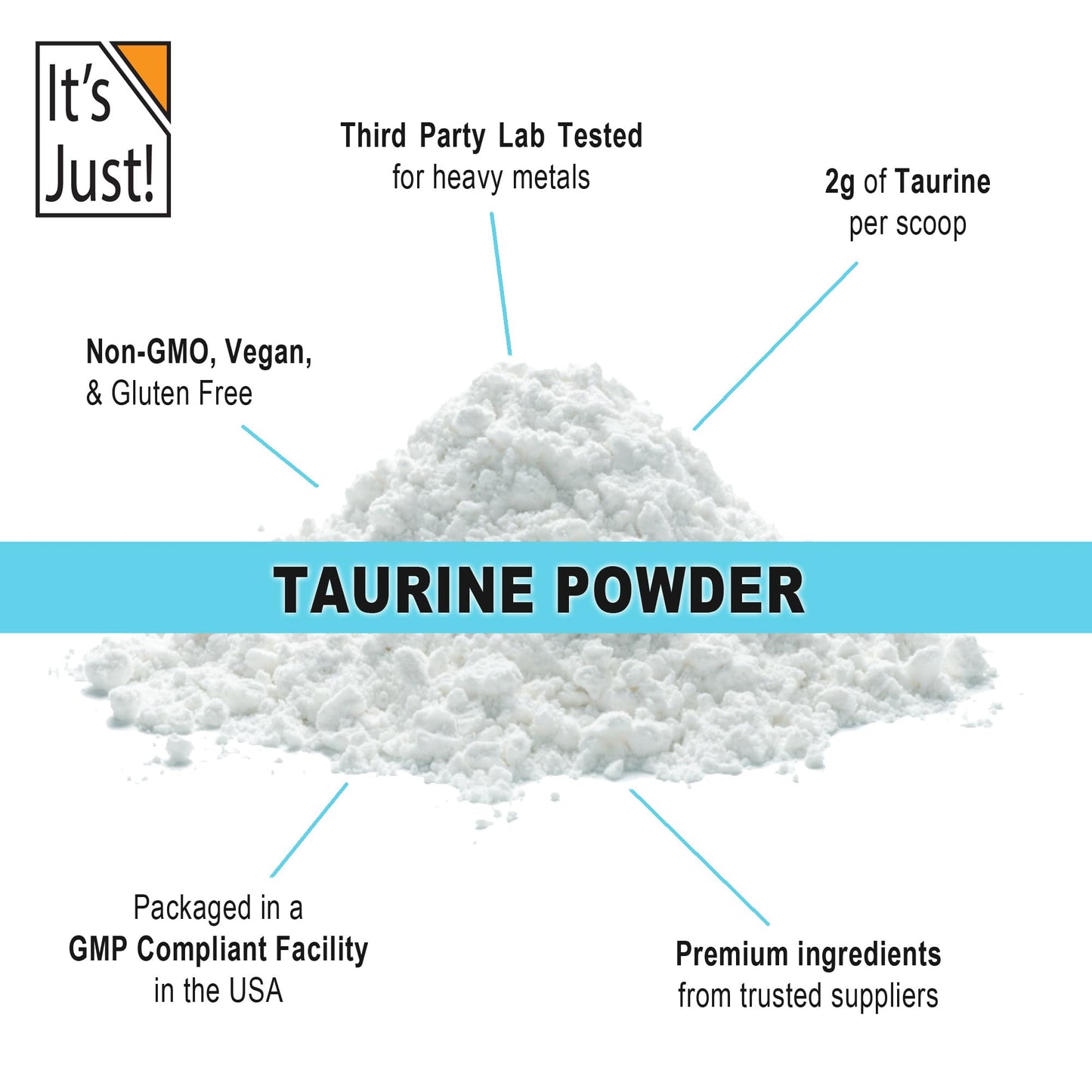 It's Just! - Taurine Powder, 250g Bulk, Pre-Workout Supplement, Unflavored (250g / 125 Servings)