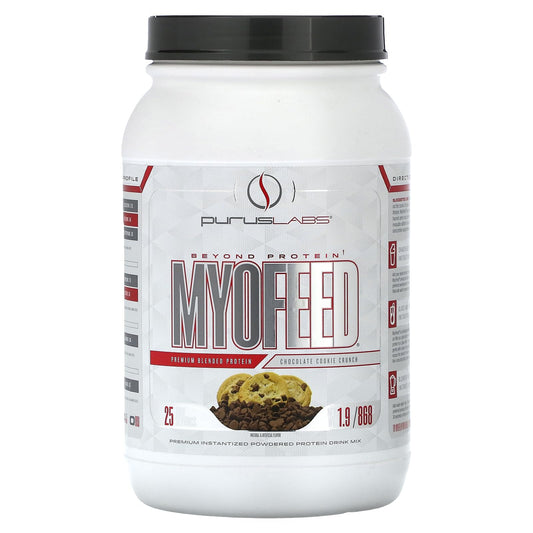 Purus Labs Myofeed Blended Protein | Ultra Filtered Whey Isolate & Concentrate | Soluble Fiber & Digestive Enzymes | 25 Servings (Chocolate Cookie Crunch)
