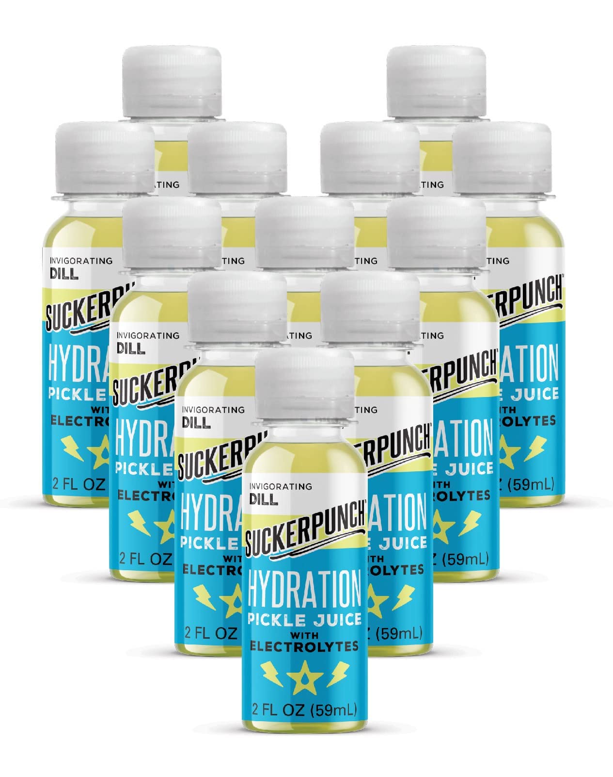 Suckerpunch Hydration Pickle Juice Shot Dill Flavored Gluten Free Post Workout Dill Electrolyte Drink Low Calorie Muscle Cramp Defense Potassium Keto Friendly Low Sugar Non GMO 2 Oz 12 CT