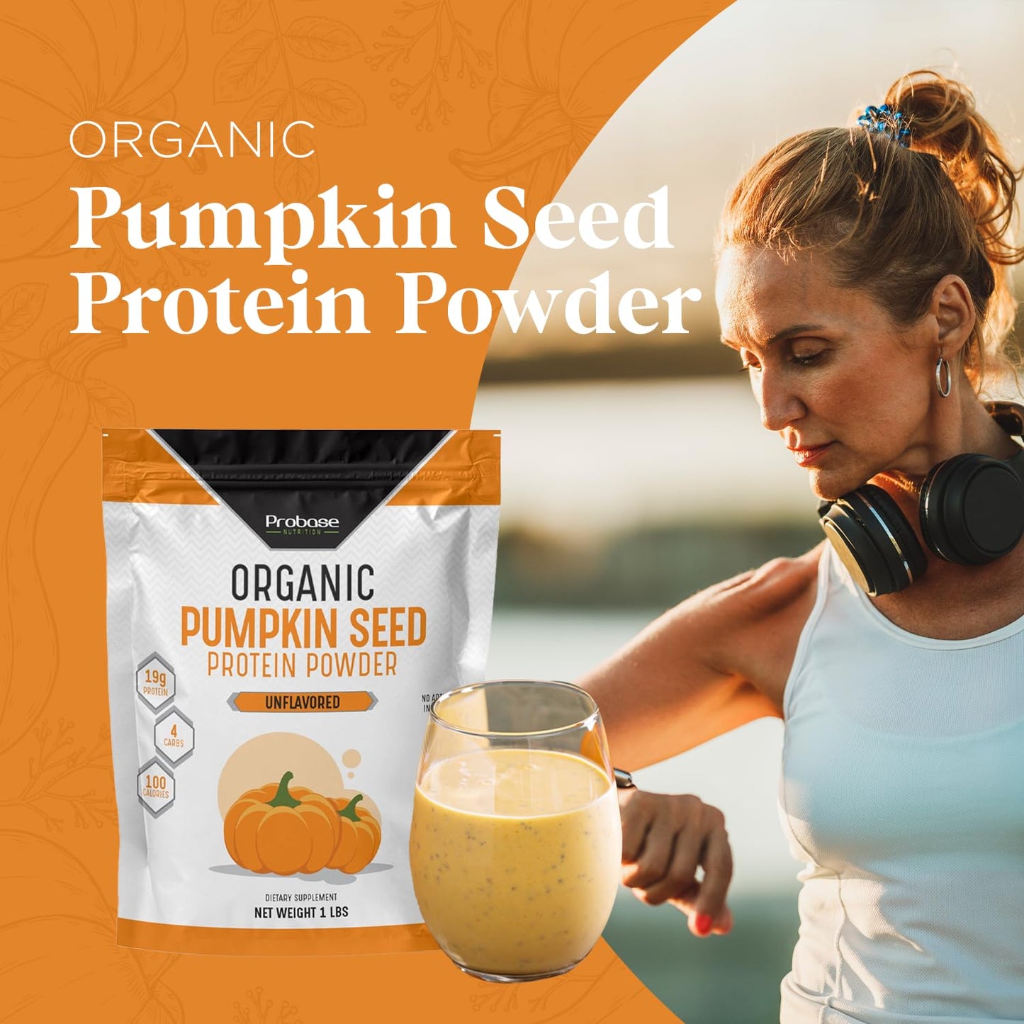 Probase Nutrition, Pumpkin Seed Protein Powder, Unsweetened Plant-Based Pumpkin Protein Powder, Ideal for Post-Activity Support, Pumpkin Powder is Rich in Omega 3, 6, 9 | 1 lb, Cold Pressed
