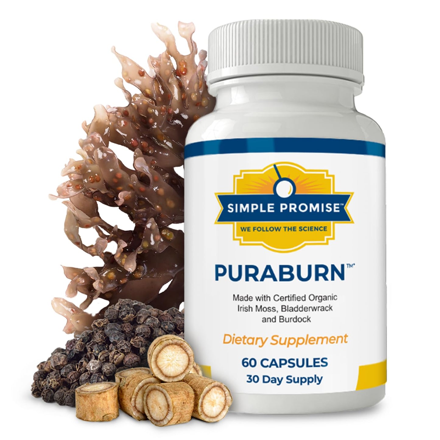 Simple Promise PuraBurn™ - Herbal Wellness Supplement with Organic Irish Sea Moss, Bladderwrack & Burdock Root - Supports Digestive Health & Nutrient Absorption - 60 Capsules