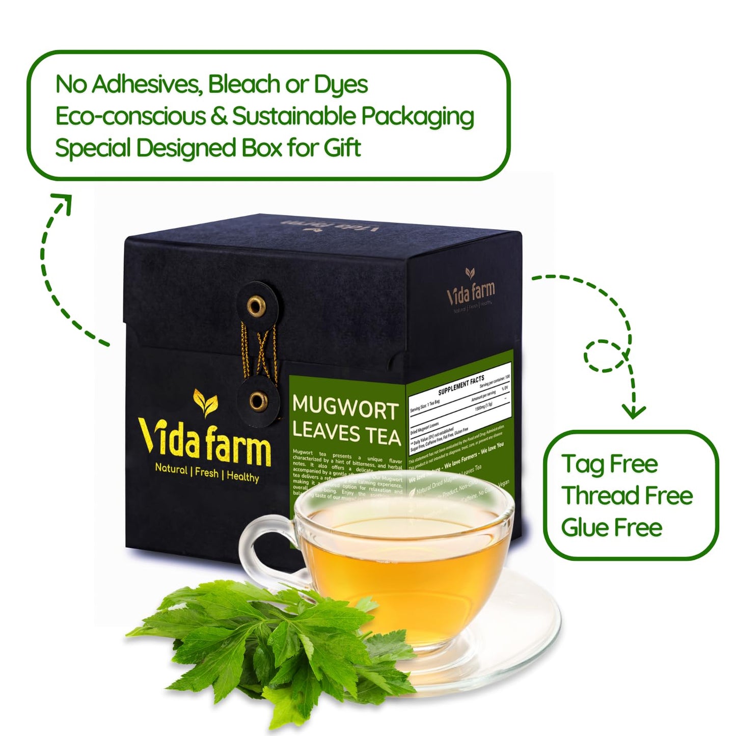 100 Mugwort Tea Bags Natural Mugwort Leaves Tea Bags Dried Mugwort Herbal Tea Mugwort Leaf Tea No Sugar No Caffeine No Gluten