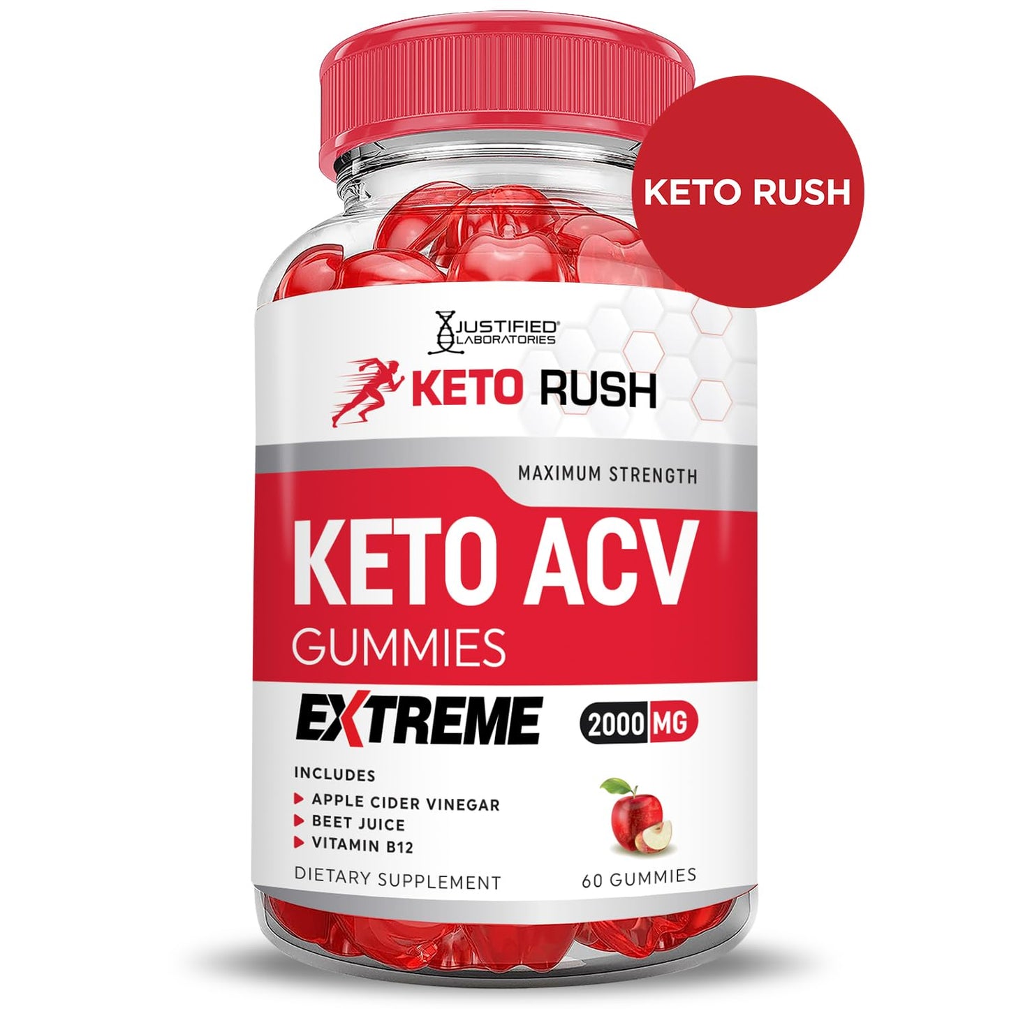 Keto Rush Keto ACV Gummies Extreme 2000MG Keto Rush Keto Gummies Apple Cider Vinegar Formulated with Pomegranate Beet Juice Powder B12 Vegan Non GMO 60 Gummys
