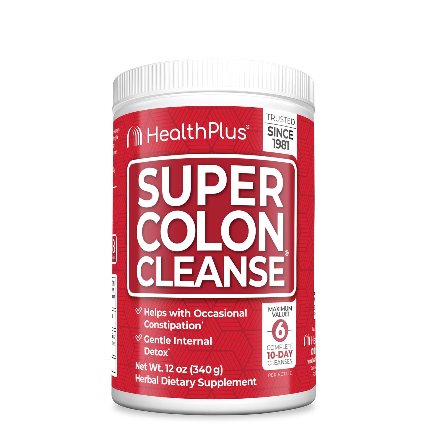 Health Plus Super Colon Cleanse, 12 oz Powder, 68 Servings - Natural Detox, Digestive Constipation Relief, Gentle Gut Cleanse with Psyllium Husk & Senna Leaf