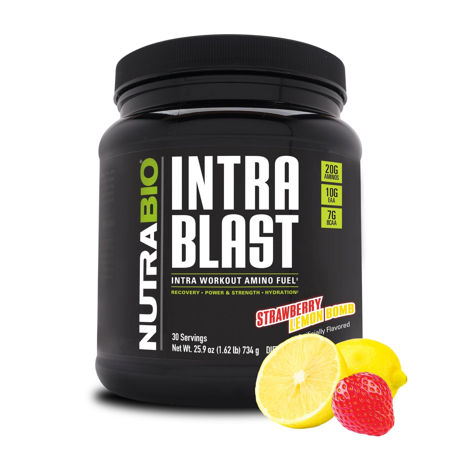 NutraBio Intra Blast BCAA EAA Electrolyte and Hydration Powder - Amino Acid Supplement, EAA/BCAA Powder - Non-GMO and Gluten Free - Strawberry Lemon Bomb - 30 Servings