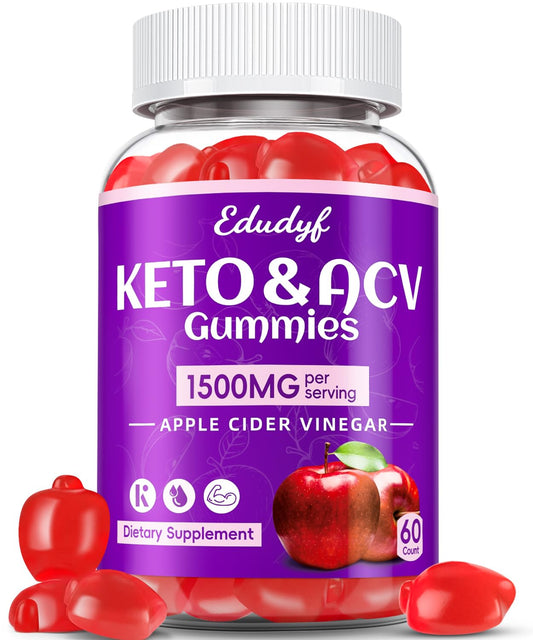 EDUDYF Keto ACV Gummies - 1500mg Apple Cider Vinegar Gummies with Probiotics, B12 and Keto Support, Detox & Cleanse, GMO Free & Vegan - 60 Count...