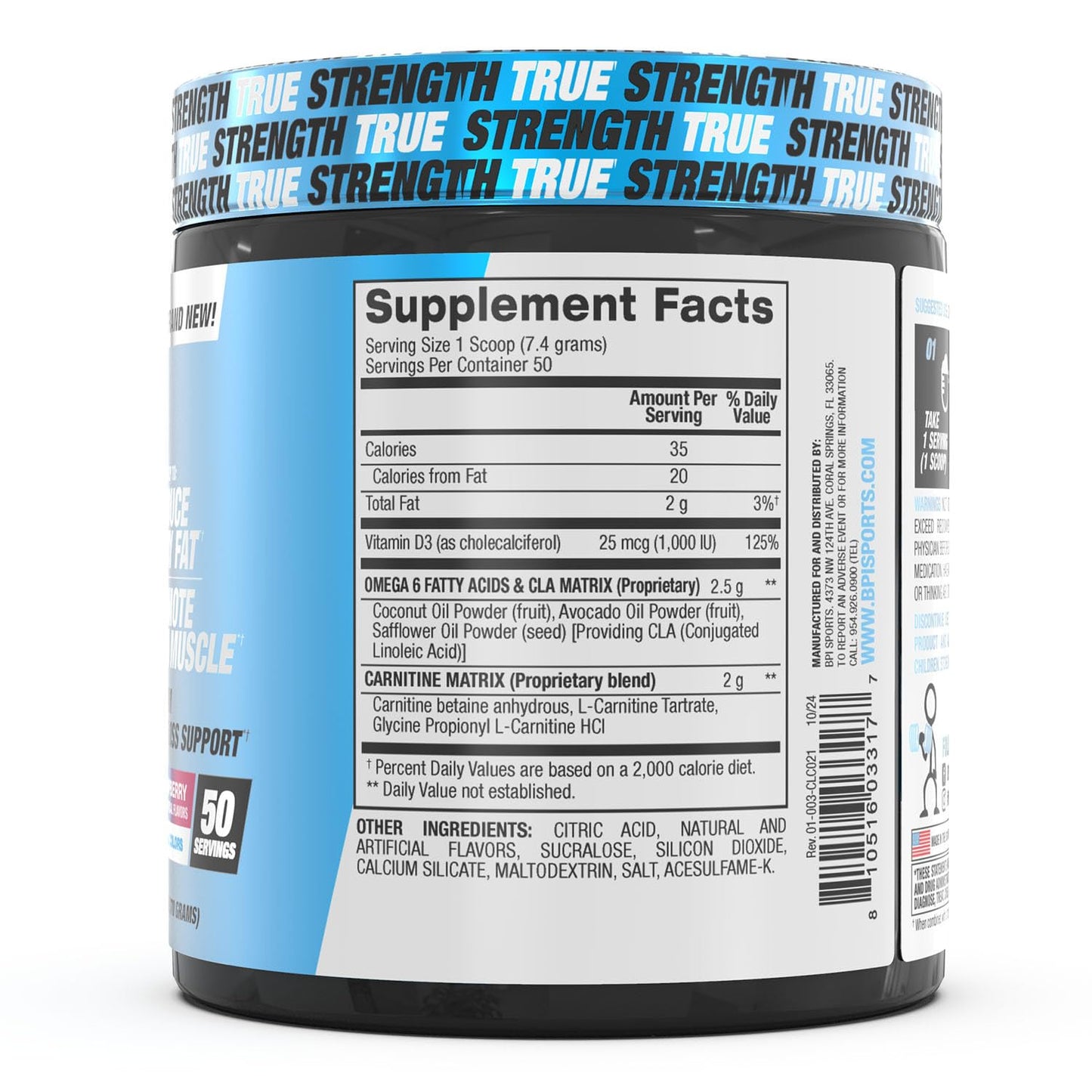 BPI Sports CLA + Carnitine - Conjugated Linoleic Acid - Weight Loss Formula - Metabolism, Performance, Lean Muscle - Caffeine Free - for Men & Women - Blue Raspberry - 50 Servings - 12.34 oz.