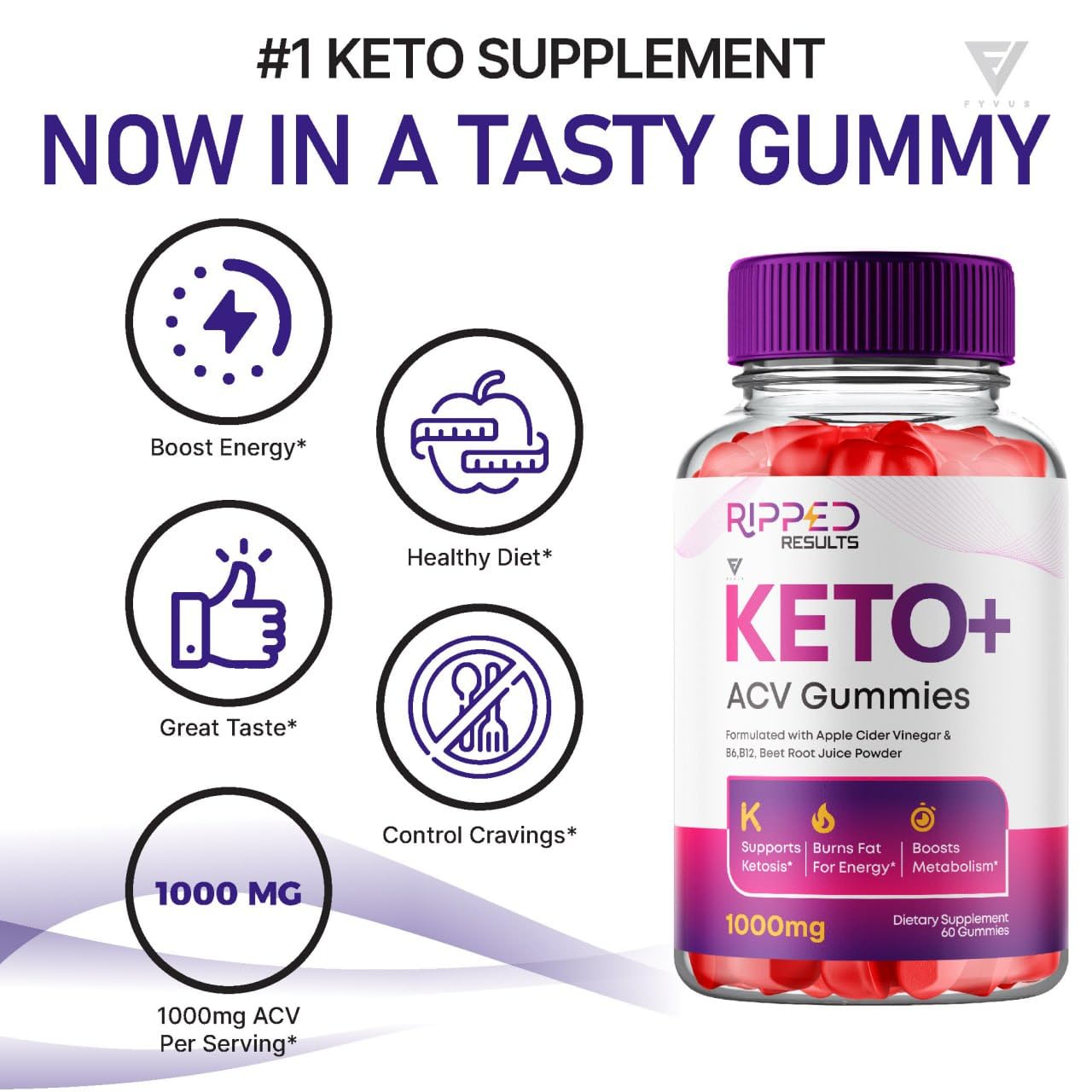 Fyvus (2 Pack) Ripped Results Keto ACV Gummies, Ripped Results Keto+ ACV Gummies Advanced Apple Cider Vinegar Vitamin Supplement 1000MG, Keto Ripped ACV Gummiy Keto+ACV Folic Acid (120 Gummies)