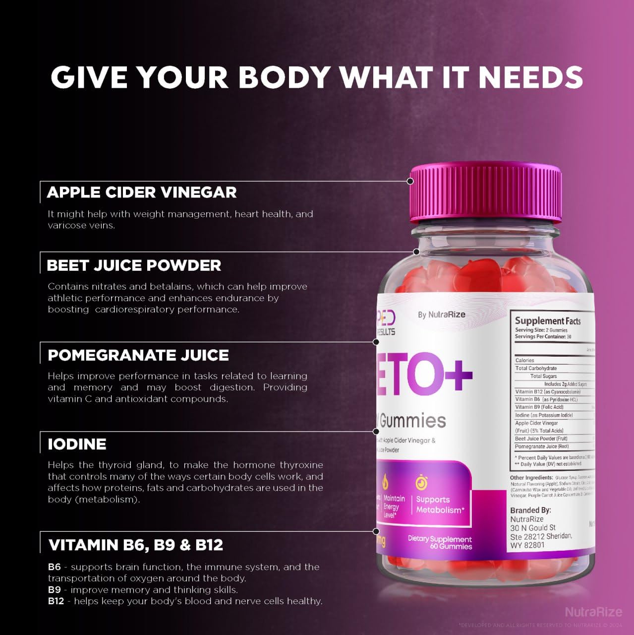 NutraRize Ripped Results Keto + ACV Gummies Advanced Weight Loss, Formulated with Apple Cider Vinegar, B6 & B12, Reviews (60 Gummies)