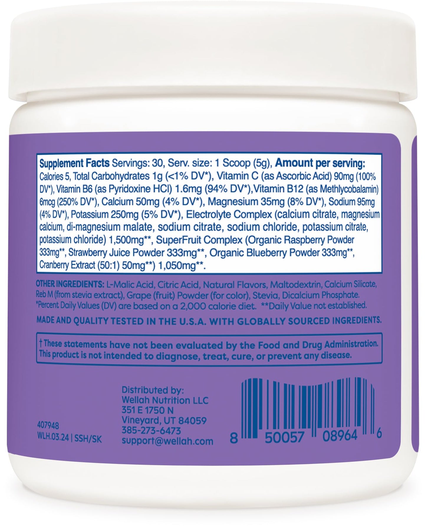 Wellah Splish Splash Hydration Electrolyte Drink Mix (Grape Flavored, 30 Servings)